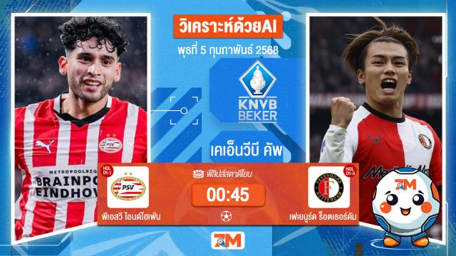 AI น้อง ball7m วิเคราะห์ฟุตบอลดัตช์คัพ ระหว่าง พีเอสวี ไอนด์โฮเฟ่น พบ เฟเยนูร์ดร็อตเธอร์ดัม