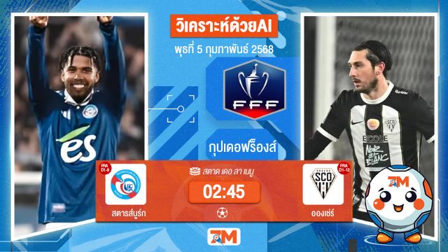 AI น้อง ball7m วิเคราะห์ฟุตบอลกุปเดอฟร็องส์ ระหว่าง สตารส์บูร์ก พบ อองเช่ร์