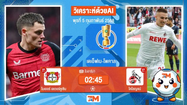 AI น้อง ball7m วิเคราะห์ฟุตบอลเดเอ็ฟเบ-โพคาล ระหว่าง ไบเออร์ เลเวอร์คูเซิน พบ โคโลญจน์
