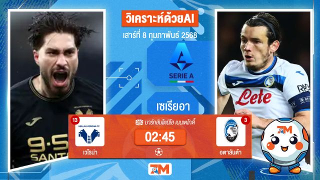 AI น้อง ball7m วิเคราะห์ฟุตบอลเซเรียอา ระหว่าง เวโรน่า พบ อตาลันต้า
