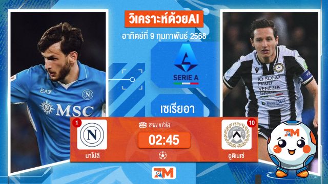 AI น้อง ball7m วิเคราะห์ฟุตบอลเซเรียอา ระหว่าง นาโปลี พบ อูดิเนเซ่