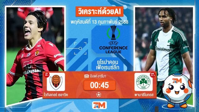 AI น้อง ball7m วิเคราะห์ฟุตบอลยูฟ่ายูโรปาคอนเฟอเรนซ์ลีก ระหว่าง ไวกิงเกอร์ เรยาวิค พบ พานาธิไนกอส