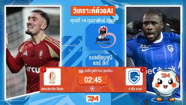 AI น้อง ball7m วิเคราะห์ฟุตบอลจูบิแลร์ ลีก เบลเยียม ระหว่าง สตองดาร์ด ลีแอช พบ ราซิ่งเกงค์