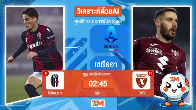 AI น้อง ball7m วิเคราะห์ฟุตบอลเซเรียอา ระหว่าง โบโลญญ่า พบ โตริโน่