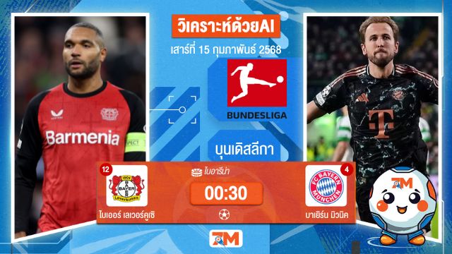 AI น้อง ball7m วิเคราะห์ฟุตบอลบุนเดิสลีกา ระหว่าง ไบเออร์ เลเวอร์คูเซิน พบ บาเยิร์นมิวนิค
