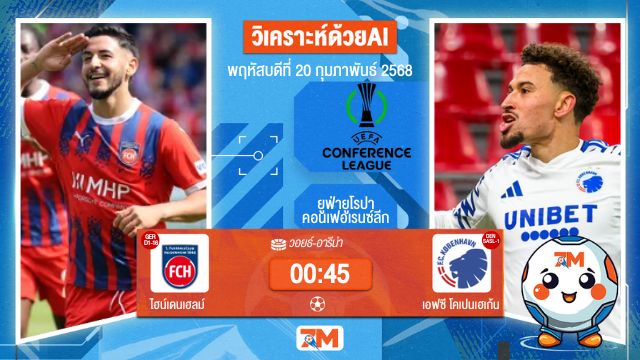 AI น้อง ball7m วิเคราะห์ฟุตบอลยูฟ่ายูโรปาคอนเฟอเรนซ์ลีก ระหว่าง ไฮน์เดนเฮลม์ พบ เอฟซีโคเปนเฮเก้น