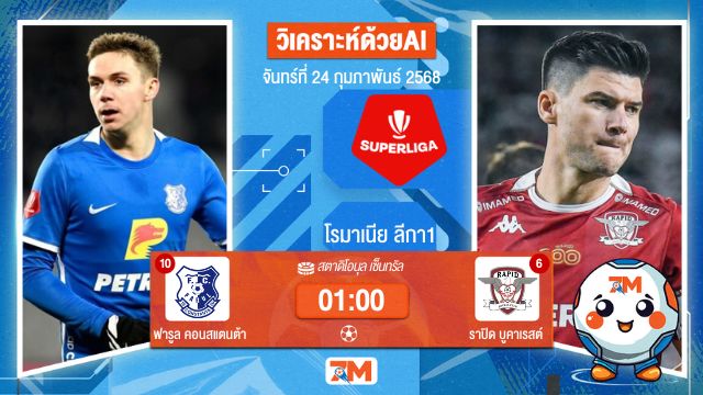 AI น้อง ball7m วิเคราะห์ฟุตบอลโรมาเนีย ลีกา1 ระหว่าง ฟารูล คอนสแตนต้า พบ ราปิดบูคาเรสต์