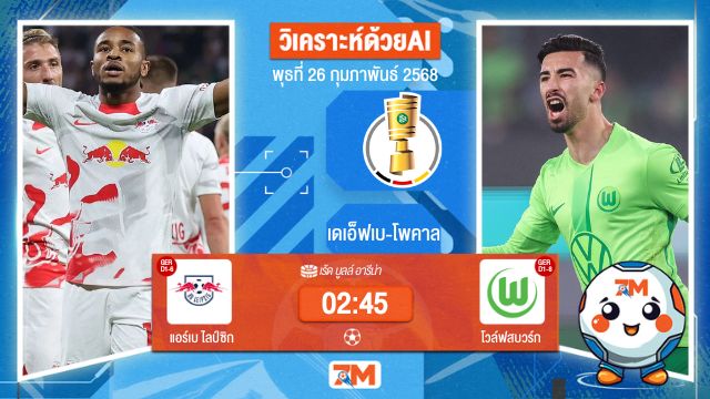 วิเคราะห์ฟุตบอลเดเอ็ฟเบ-โพคาล ระหว่าง แอร์เบ ไลป์ซิก พบ โวล์ฟสบวร์ก