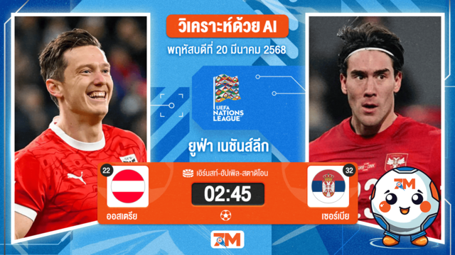วิเคราะห์ฟุตบอลยูฟ่าเนชันส์ลีก ลีก บี ระหว่าง ออสเตรีย พบ เซอร์เบีย รอบ 8 ทีมสุดท้าย เกมที่ 1