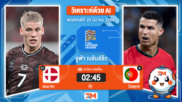 วิเคราะห์ฟุตบอลยูฟ่าเนชันส์ลีก ลีก เอ ระหว่าง เดนมาร์ก พบ โปรตุเกส รอบ 8 ทีมสุดท้าย เกมที่ 1