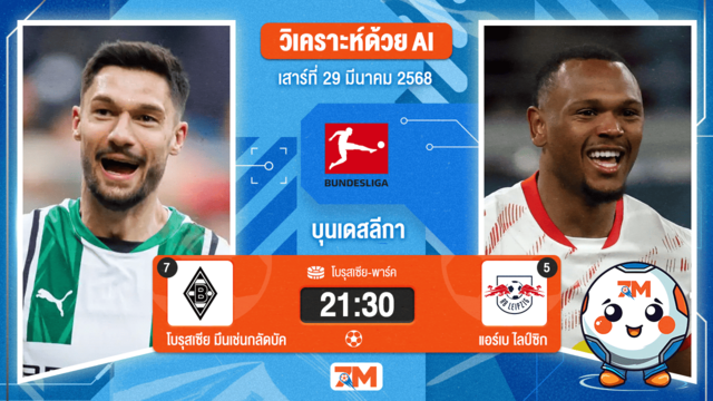 วิเคราะห์ฟุตบอล บุนเดสลีกา ระหว่าง โบรุสเซีย มึนเช่นกลัดบัค พบ แอร์เบ ไลป์ซิก