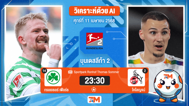 วิเคราะห์ฟุตบอล บุนเดสลีก้า 2 เยอรมัน ระหว่าง กรอยเธอร์ เฟือร์ธ พบ โคโลญจน์