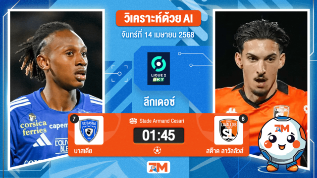 วิเคราะห์ฟุตบอล ฝรั่งเศส ดิวิชั่น 2 ระหว่าง บาสเตีย พบ สต๊าด ลาวัลลัวส์ เอ็มเอฟซี