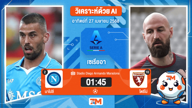 วิเคราะห์ฟุตบอล เซเรียอา ระหว่าง นาโปลี พบ โตริโน่