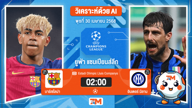 วิเคราะห์ฟุตบอล ยูฟ่าแชมเปียนส์ลีก ระหว่าง บาร์เซโลน่า พบ อินเตอร์ มิลาน