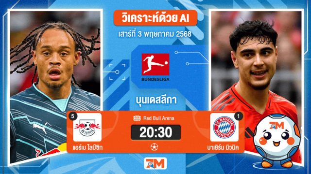 วิเคราะห์ฟุตบอล บุนเดสลีกา ระหว่าง แอร์เบ ไลป์ซิก พบ บาเยิร์น มิวนิค