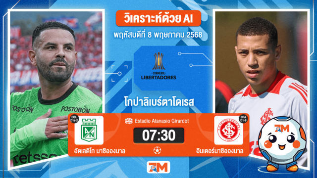 วิเคราะห์ฟุตบอล โกปาลิเบร์ตาโดเรส ระหว่าง อัตเลติโก นาซิอองนาล เมเดลลิน พบ อินเตอร์นาซิอองนาล อาร์เอส