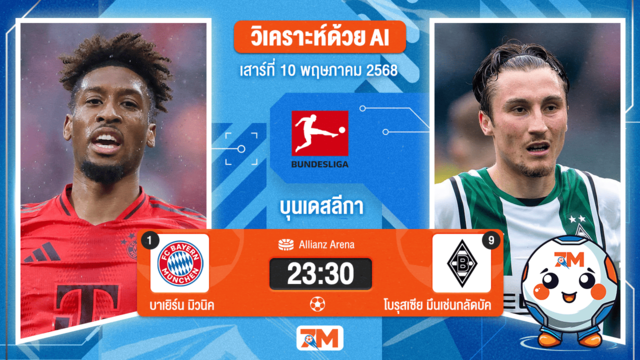 วิเคราะห์ฟุตบอล บุนเดสลีกา ระหว่าง บาเยิร์น มิวนิค พบ โบรุสเซีย มึนเช่นกลัดบัค