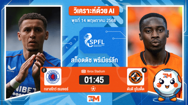 วิเคราะห์ฟุตบอล สกอตติชพรีเมียร์ชิป ระหว่าง กลาสโกว์ เรนเจอร์ส พบ ดันดี ยูไนเต็ด