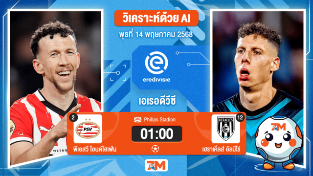 วิเคราะห์ฟุตบอล เอเรอดีวีซี ระหว่าง พีเอสวี ไอนด์โฮเฟ่น พบ เฮราเคิ่ลส์ อัลมีโร่