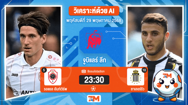 วิเคราะห์ฟุตบอล จูบิแลร์ ลีก เบลเยียม ระหว่าง รอแยล อันท์เวิร์พ พบ ชาเลอร์รัว