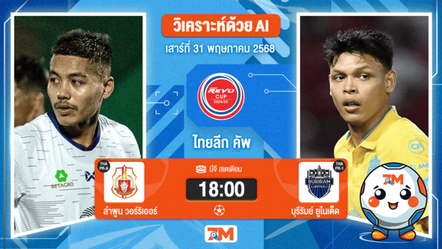 วิเคราะห์ฟุตบอล ไทยลีกคัพ ระหว่าง ลำพูน วอร์ริเออร์ พบ บุรีรัมย์ ยูไนเต็ด