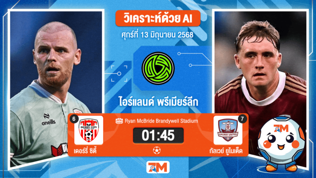 วิเคราะห์ฟุตบอล ไอร์แลนด์ พรีเมียร์ ลิก ระหว่าง เดอร์รี่ ซิตี้ พบ ซัลธิลล์ เดวอน กัลเวย์