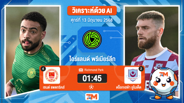 วิเคราะห์ฟุตบอล ไอร์แลนด์ พรีเมียร์ ลิก ระหว่าง เซนต์ แพตทริคส์ แอธเลติก พบ ดร็อกเฮด้า ยูไนเต็ด