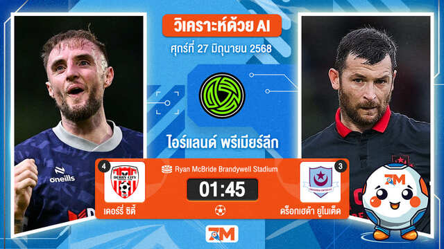 วิเคราะห์ฟุตบอล ไอร์แลนด์ พรีเมียร์ ลิก ระหว่าง เดอร์รี่ ซิตี้ พบ ดร็อกเฮด้า ยูไนเต็ด