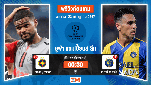 วิเคราะห์ฟุตบอล ยูฟ่าแชมเปียนส์ลีก ระหว่าง สเตอัว บูคาเรสต์ พบ มัคคาบี้เทลอาวีฟ เกมที่ 1