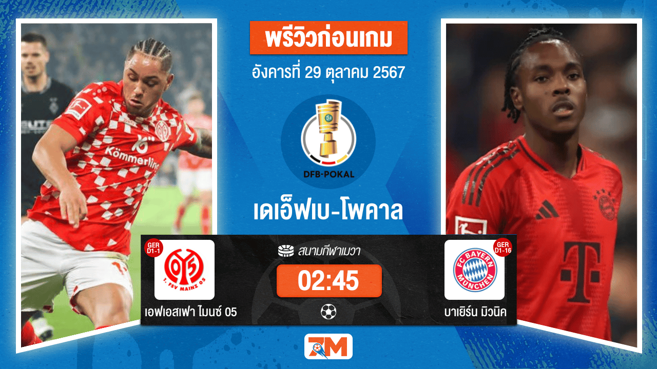 วิเคราะห์ฟุตบอล เดเอ็ฟเบ-โพคาล  ระหว่าง เอฟเอสเฟา ไมนซ์ 05 พบ บาเยิร์น มิวนิค