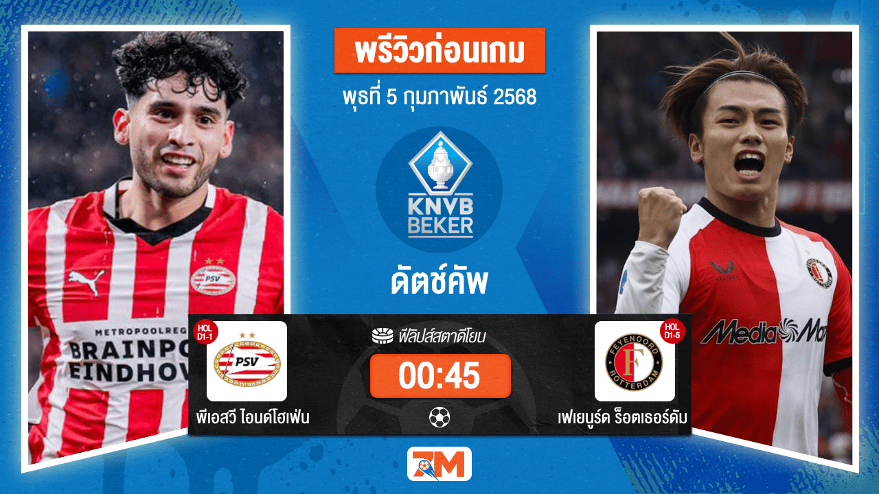 วิเคราะห์ฟุตบอลดัตช์คัพ ระหว่าง พีเอสวี ไอนด์โฮเฟ่น พบ เฟเยนูร์ดร็อตเธอร์ดัม