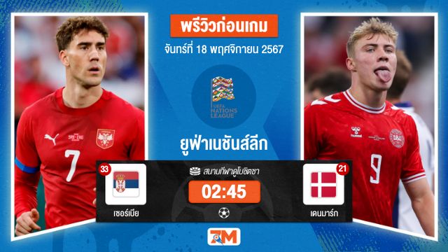 วิเคราะห์ฟุตบอล ยูฟ่าเนชันส์ลีก ระหว่าง เซอร์เบีย พบ เดนมาร์ก