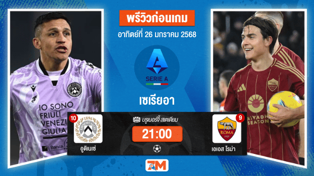วิเคราะห์ฟุตบอลเซเรียอา ระหว่าง อูดิเนเซ่ พบ เอเอสโรม่า