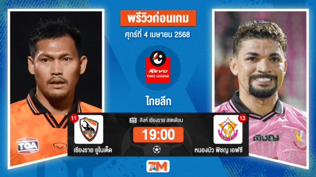 วิเคราะห์ฟุตบอล ไทยลีก ระหว่าง เชียงราย ยูไนเต็ด พบ หนองบัวพิชญ เอฟซี