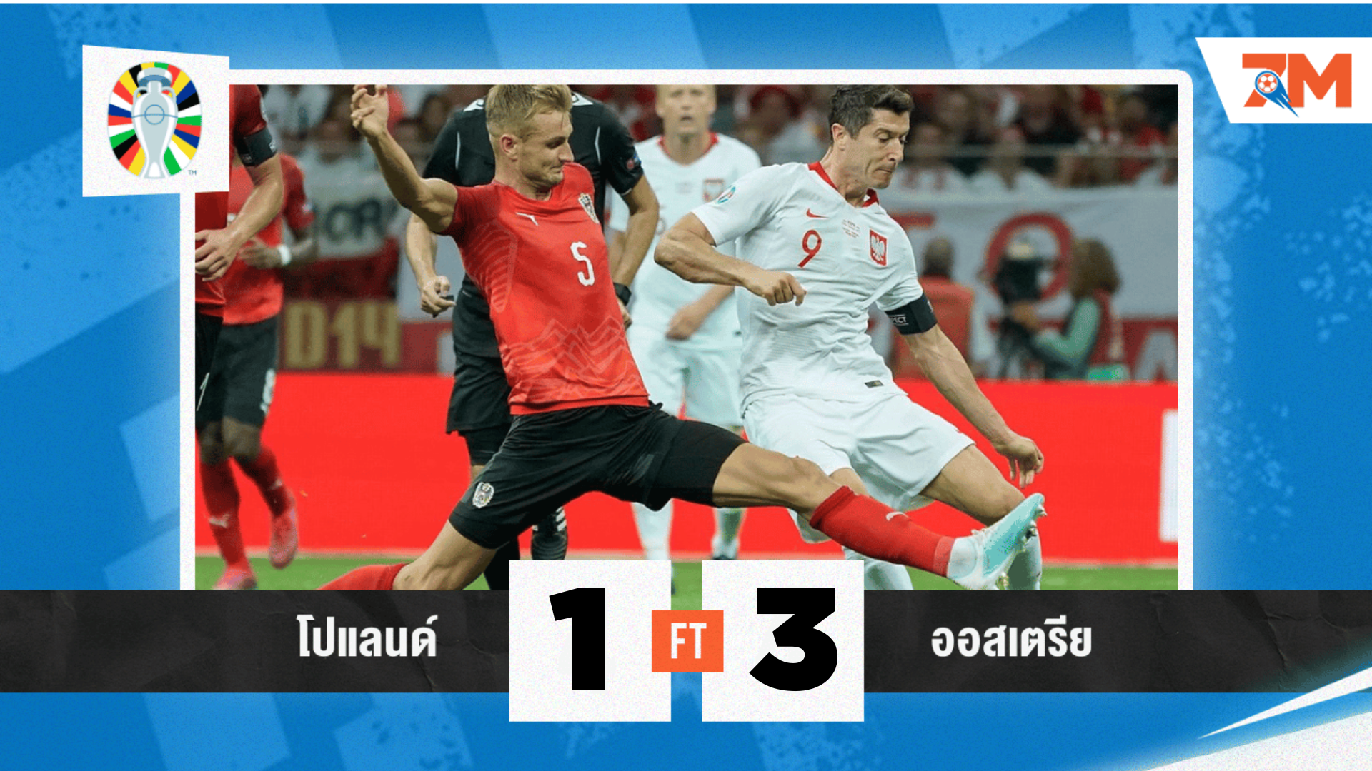 ผลบอล : โปแลนด์ โดน ออสเตรีย โชว์ฟอร์มแรง ไล่หวดพ่ายยับ 3-1 ศึกยูโร 2024 กลุ่ม D นัดที่ 2
