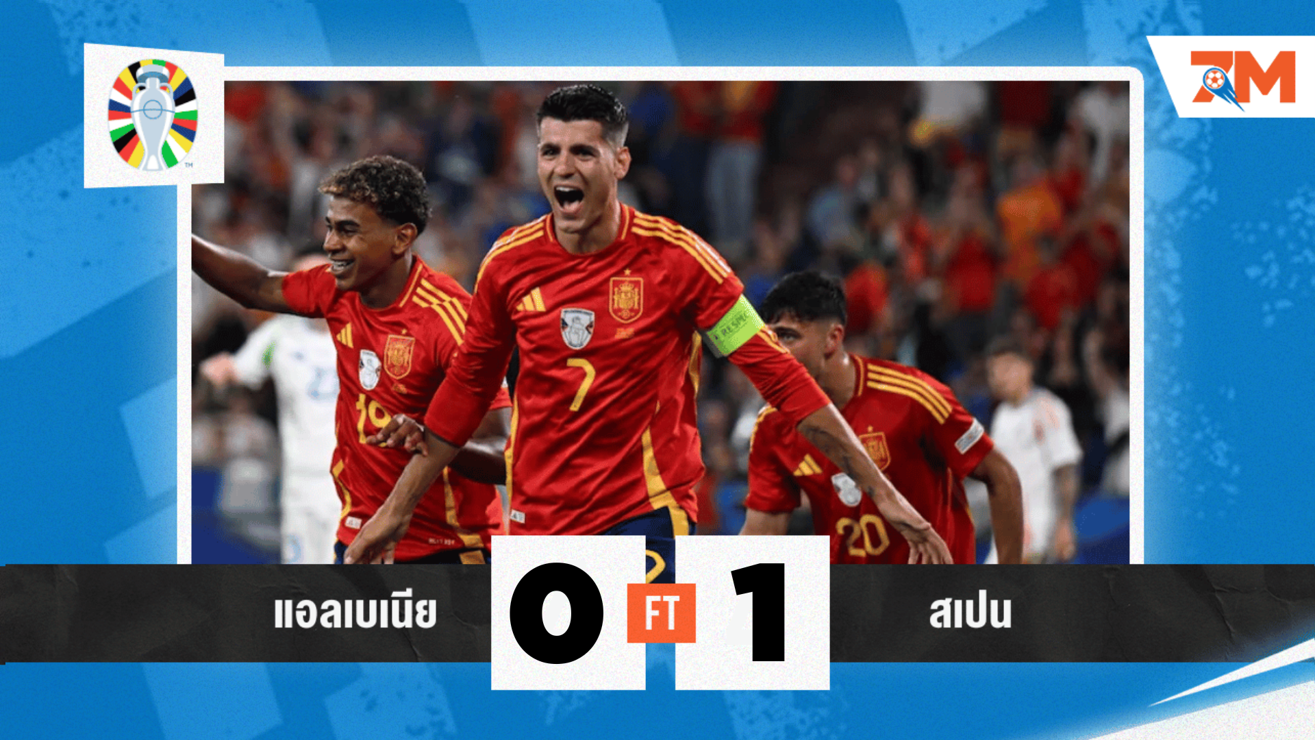 ผลบอล : สเปน เฮไม่พัก! เอาชนะ แอลเบเนีย 1-0 เป็นแชมป์กลุ่ม B ลิ่วสู่รอบ 16 ทีม ศึกยูโร 2024