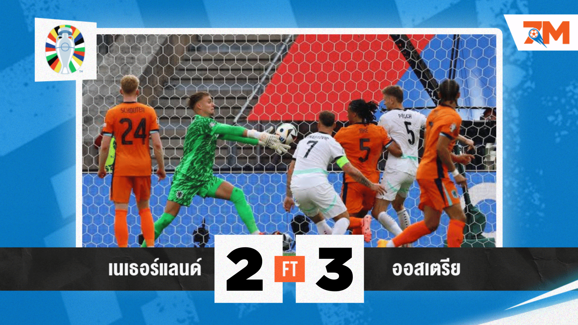 ผลบอล : เนเธอร์แลนด์ เร่งเครื่องไม่ทัน พ่าย ออสเตรีย 2-3 ศึกยูโร 2024 กลุ่ม D
