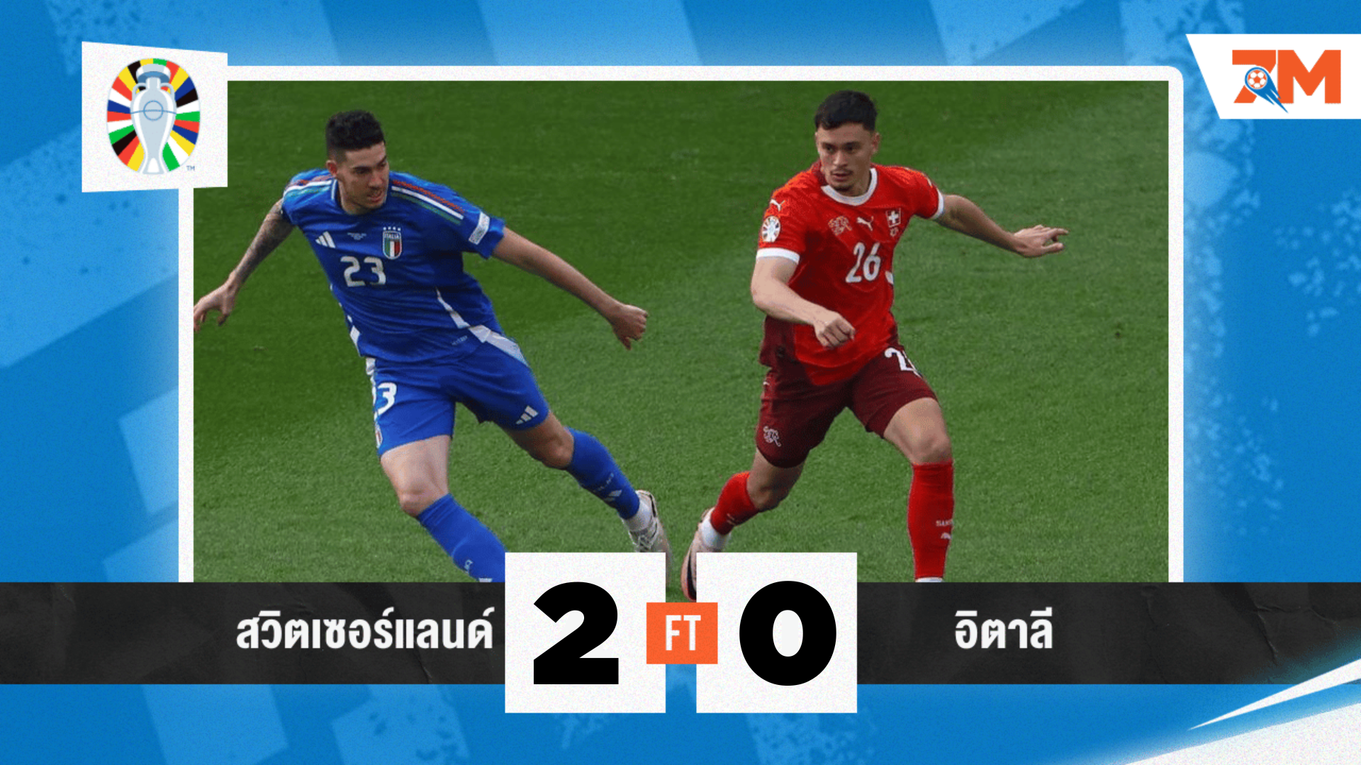 ผลบอล : สวิตเซอร์แลนด์ ประเดิมรอบ 16 ทีม บุกชนะ อิตาลี 2-0 ศึกยูโร 2024