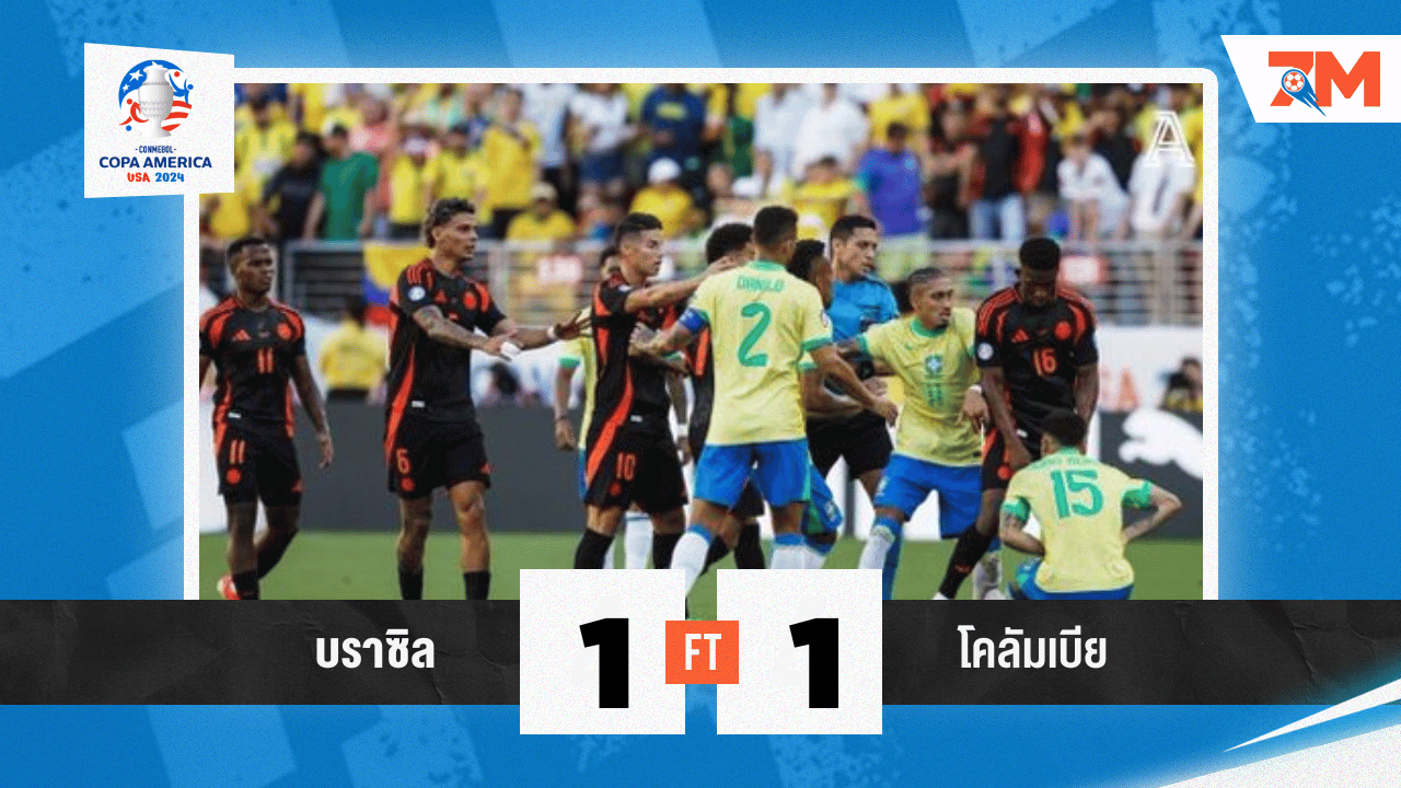 โคลอมเบีย ไล่เจ๊าทดเจ็บ! บราซิล งานเข้าชน อุรุกวัย รอบ 8 ทีม โกปา