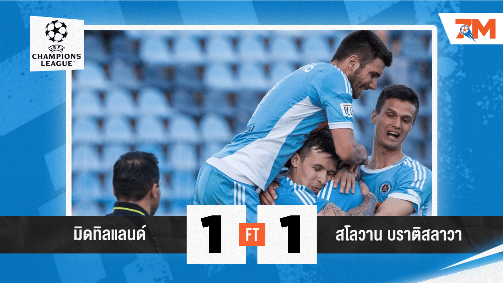 ผลบอลวันนี้ แบ่งไปทีมละแต้ม มิดทิลแลนด์ ตามเจ๊า สโลวาน บราติสลาวา 1-1