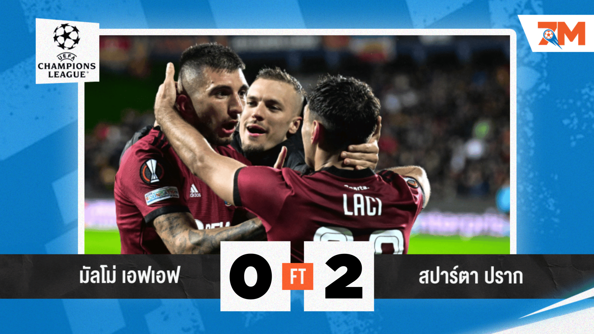 ผลบอลวันนี้ ทีมเยือน สปาร์ต้า ปราก เฉือนชนะ มัลโม่ 2-0 ในศึกยูฟ่า แชมเปียนส์ลีก