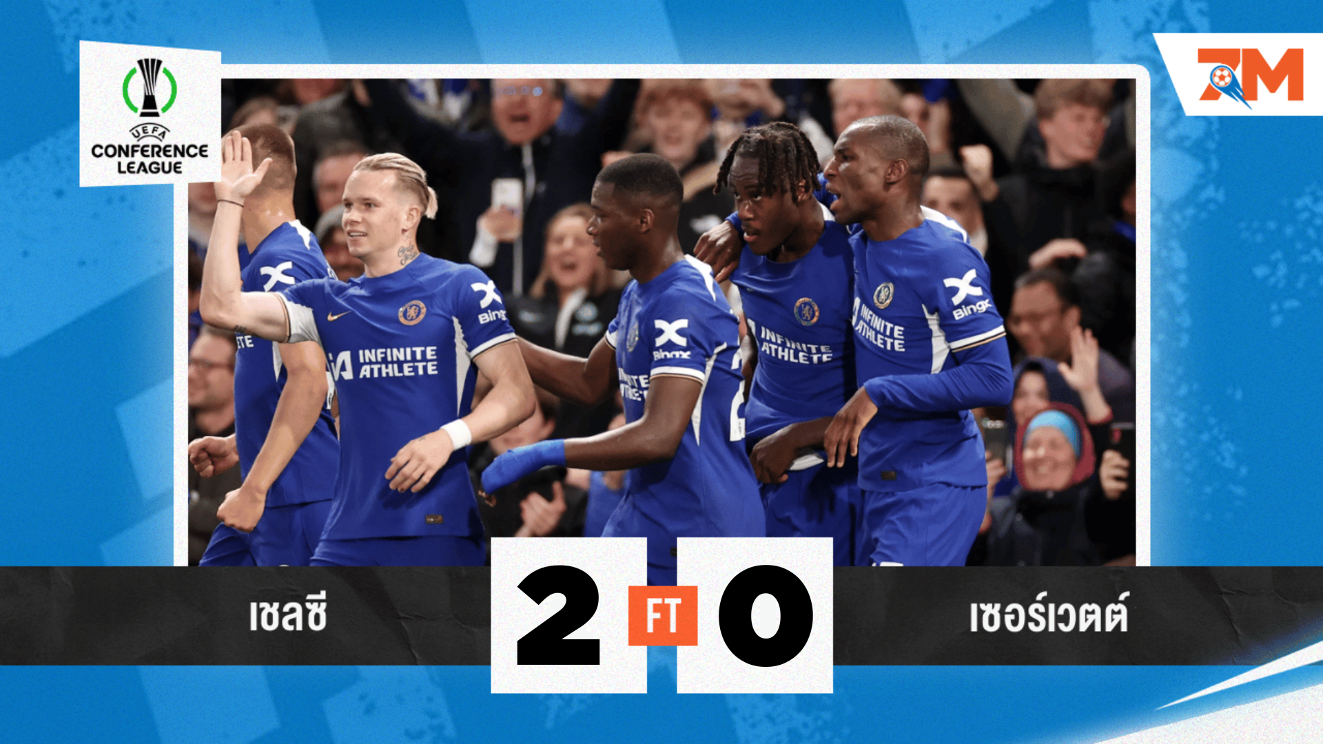 ผลบอลวันนี้ เชลซี เปิดบ้านเฉือน เซอร์เว็ตต์ 2-0 ทุบยกแรกเพลย์ออฟ คอนเฟอเรนซ์