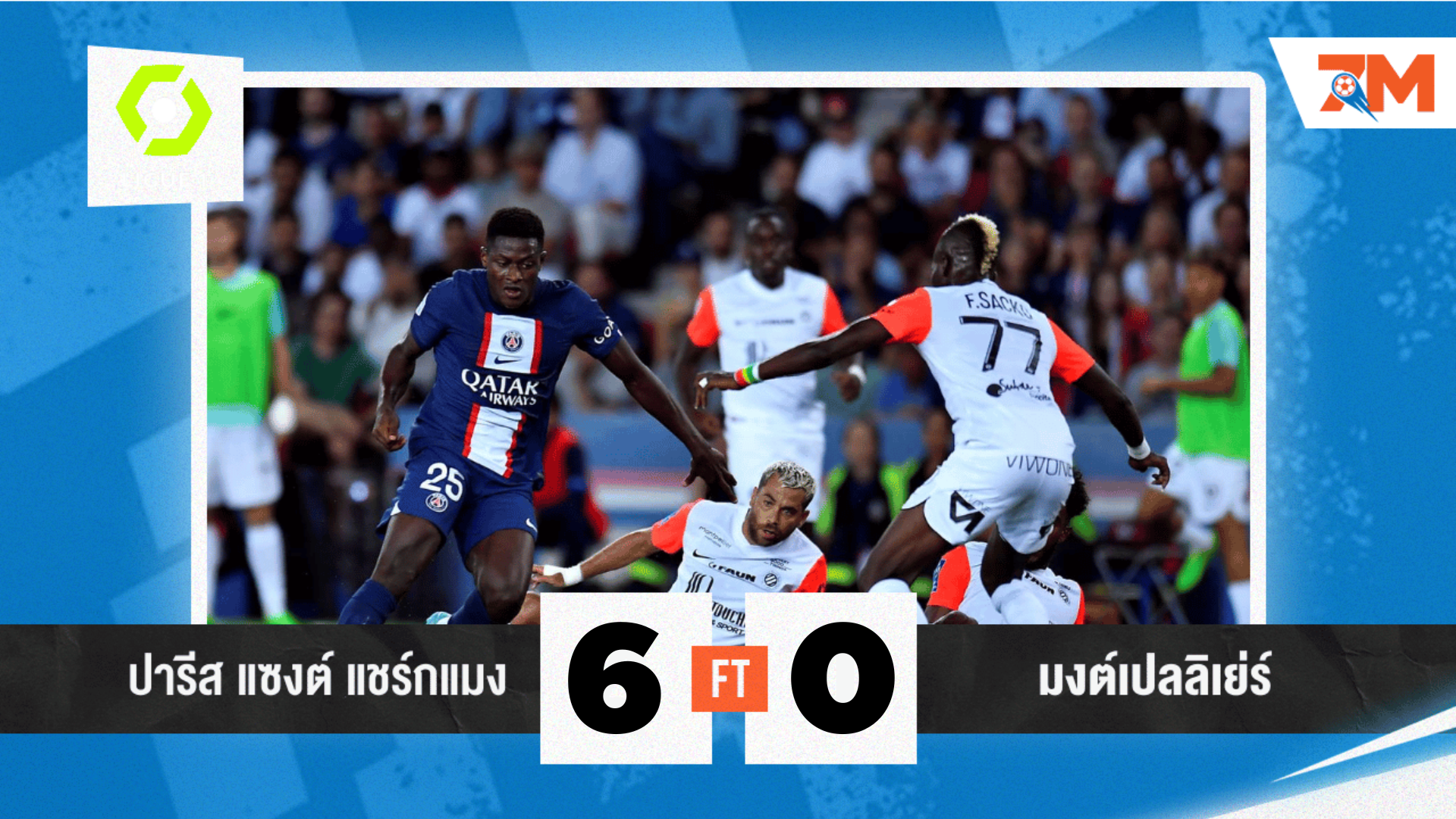ผลบอลวันนี้ เปแอสเช โชว์ฟอร์มโหดถล่ม มงต์เปลลิเย่ร์ ขาดลอย 6-0