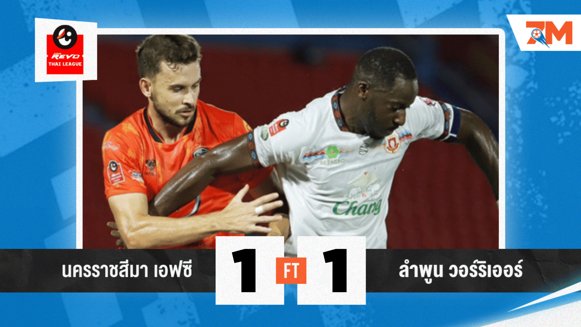 ผลบอลวันนี้ นครราชสีมา เปิดบ้านบดเจ๊า ลำพูน 1-1 สวาดแคทขยับเป็นที่ 2