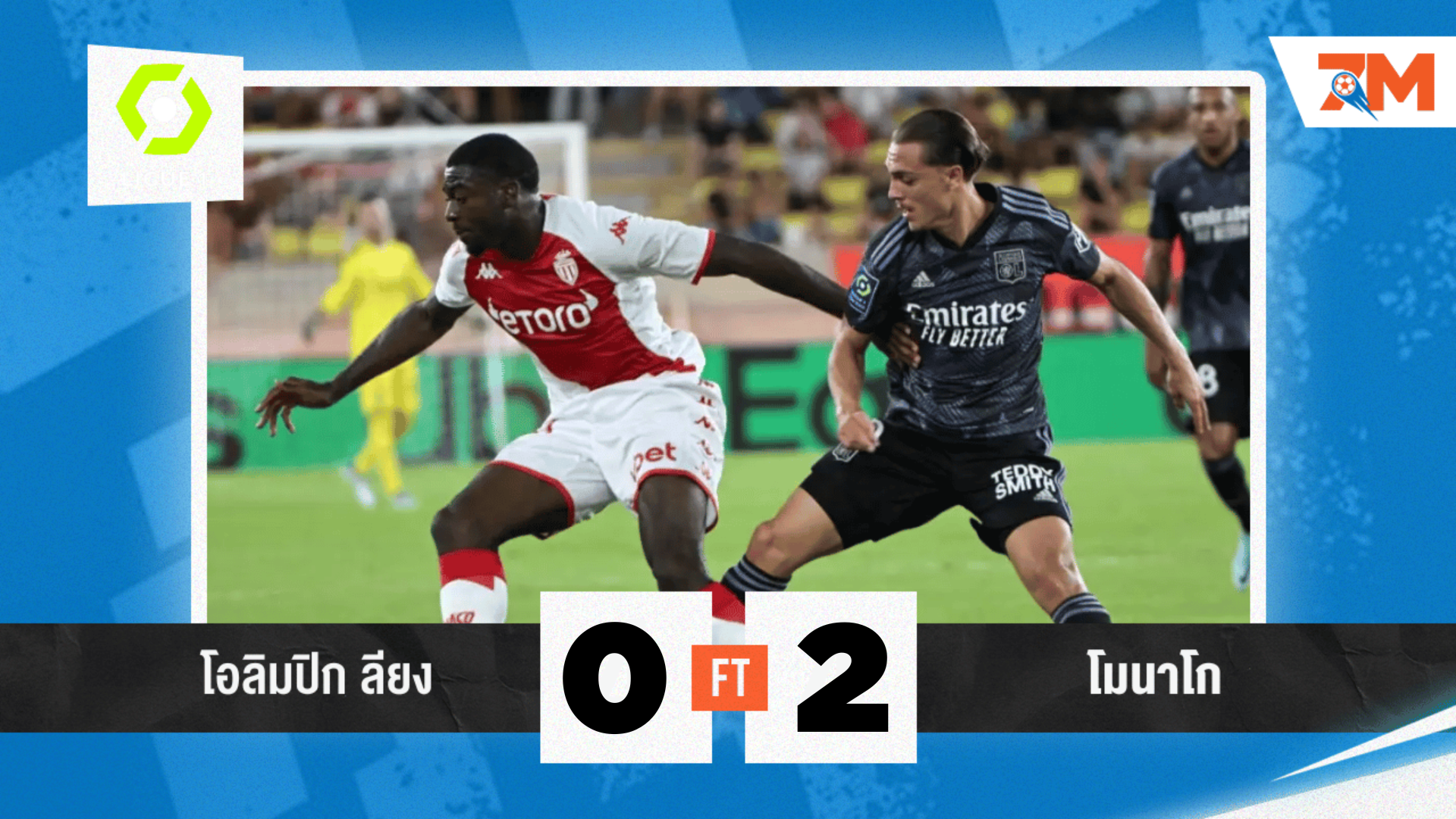 ผลบอลวันนี้ โมนาโก โชว์ฟอร์มหรูซัด โอปิก ลียง 2-0
