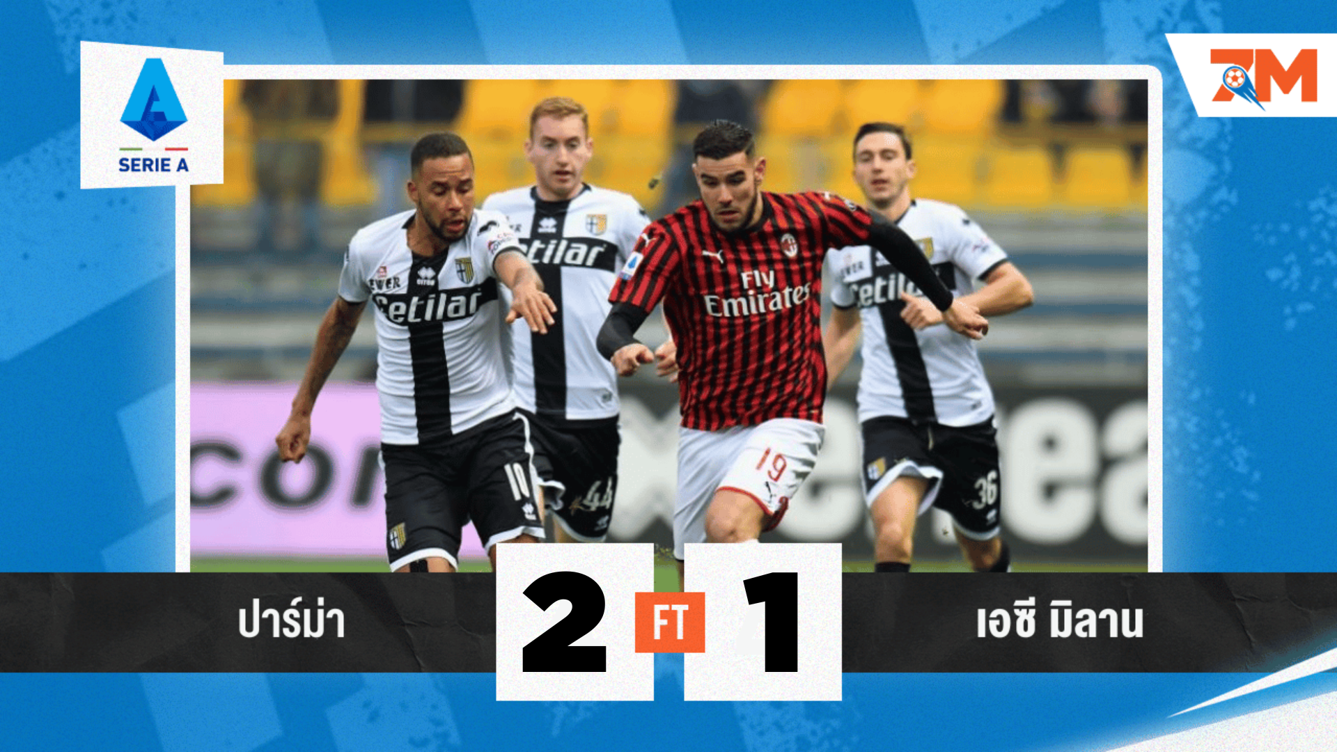 ผลบอลวันนี้ ปาร์ม่า เปิดบ้านเชือด เอซี มิลาน 2-1