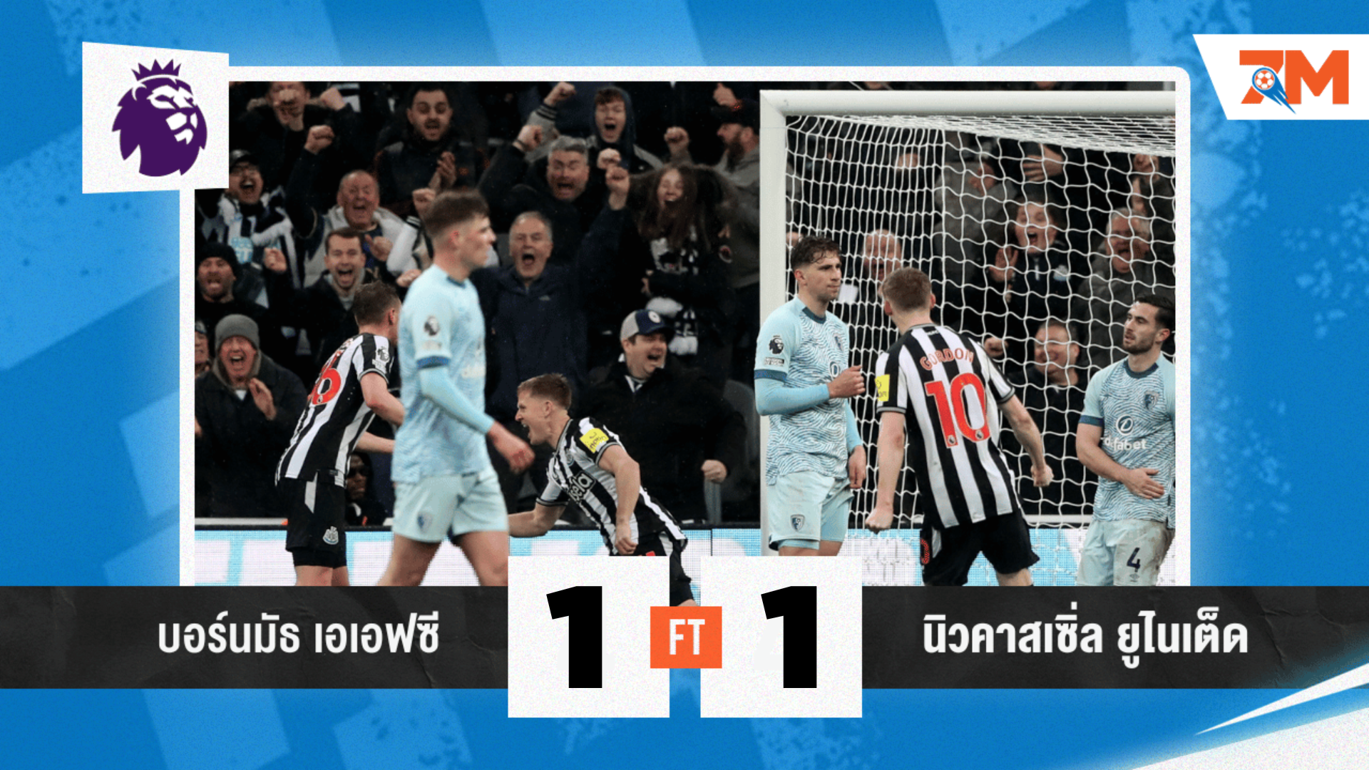ผลบอลวันนี้ บอร์นมัธ เอเอฟซี พบ นิวคาสเซิ่ล ยูไนเต็ด เสมอกัน 1-1