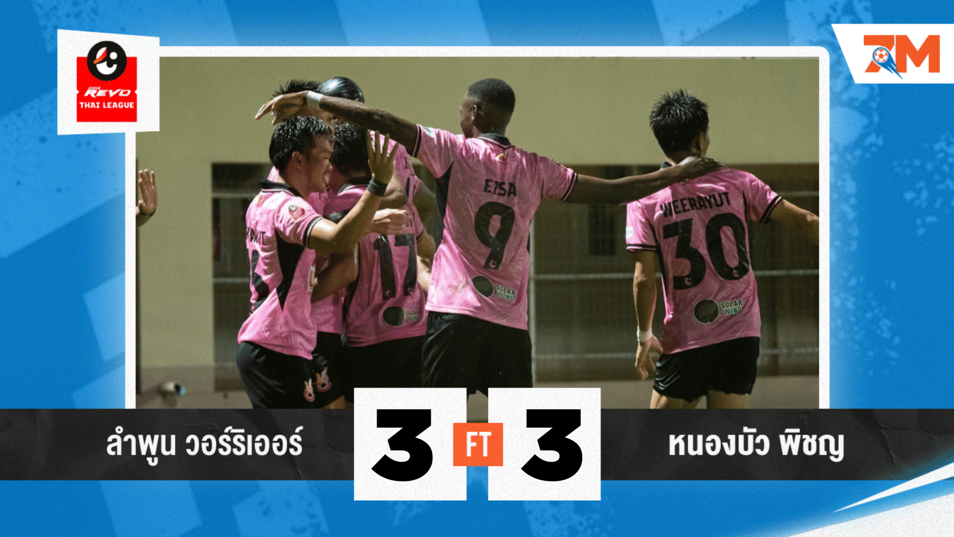 ผลบอลวันนี้ หนองบัว ฮึดสู้สุดใจตามเจ๊า ลำพูน 3-3
