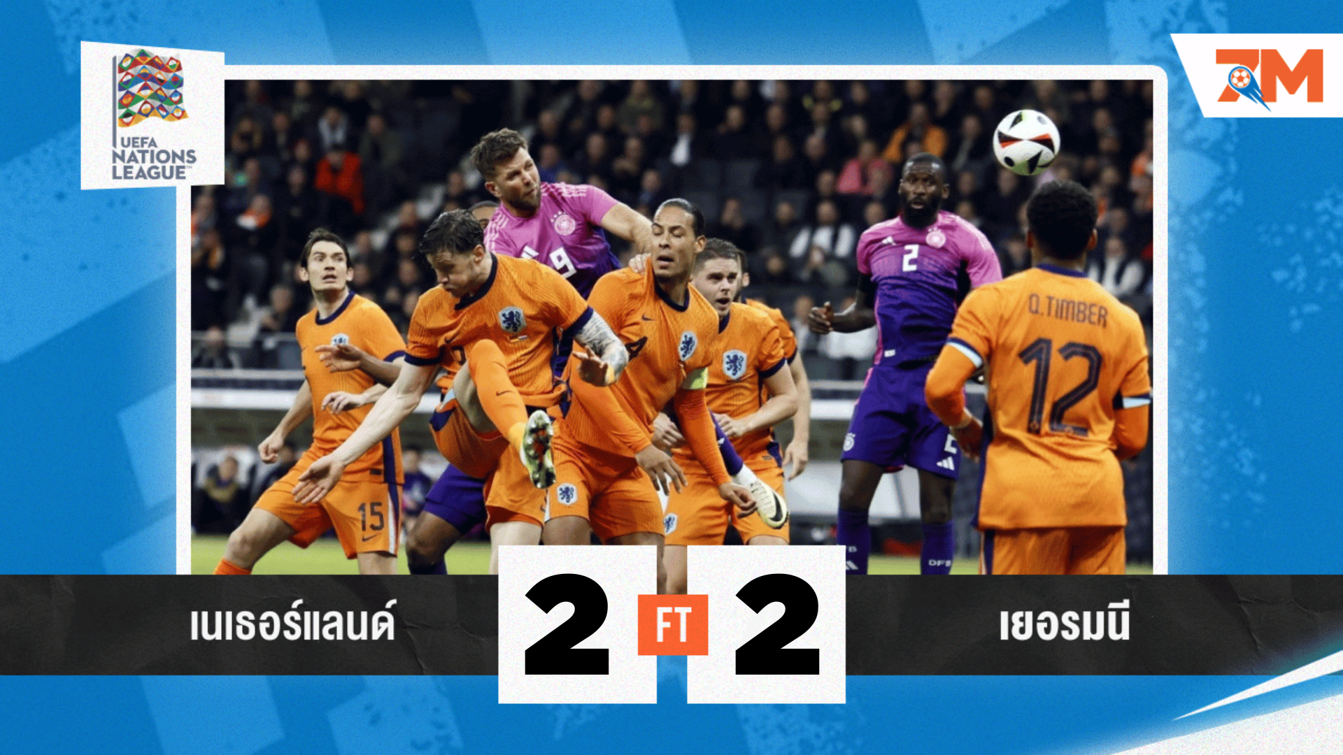 ผลบอลวันนี้ ฆ่าไม่ตาย! เนเธอร์แลนด์ ตามเจ๊า เยอรมนี 2-2 สุดมันส์